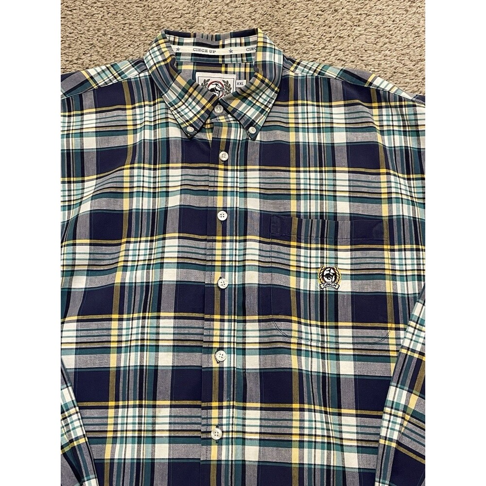 Cinch Western Shirt Men's Size 2XL Green Yellow Long Sleeve Button Down Cotton - Picture 2 of 5